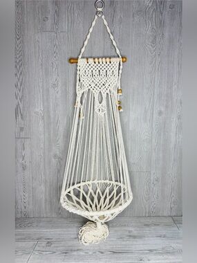 Extra large hanging macramé cat bed with beads about 65 inches long boho decor